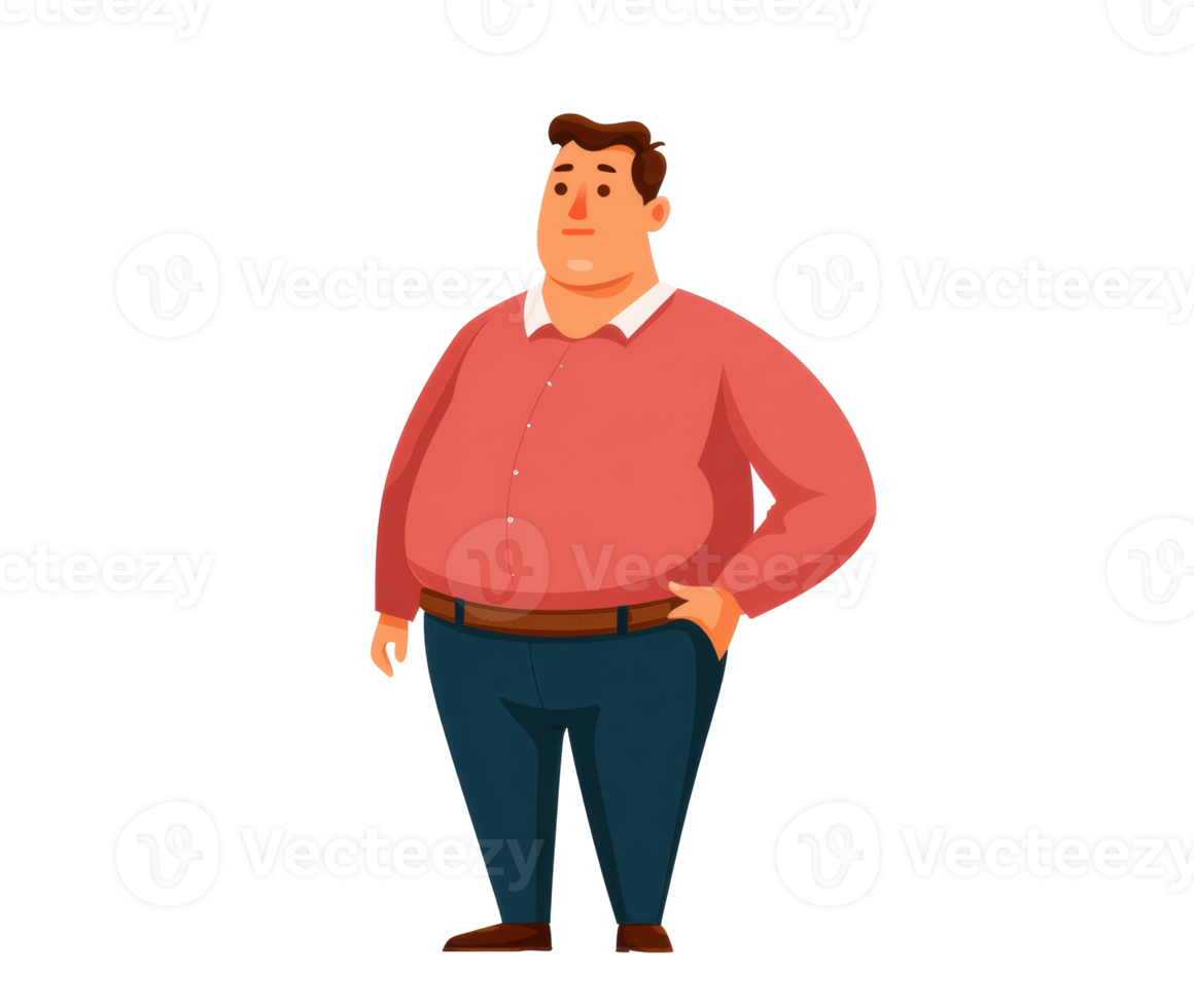 Casual character design of a confident man in a red shirt png