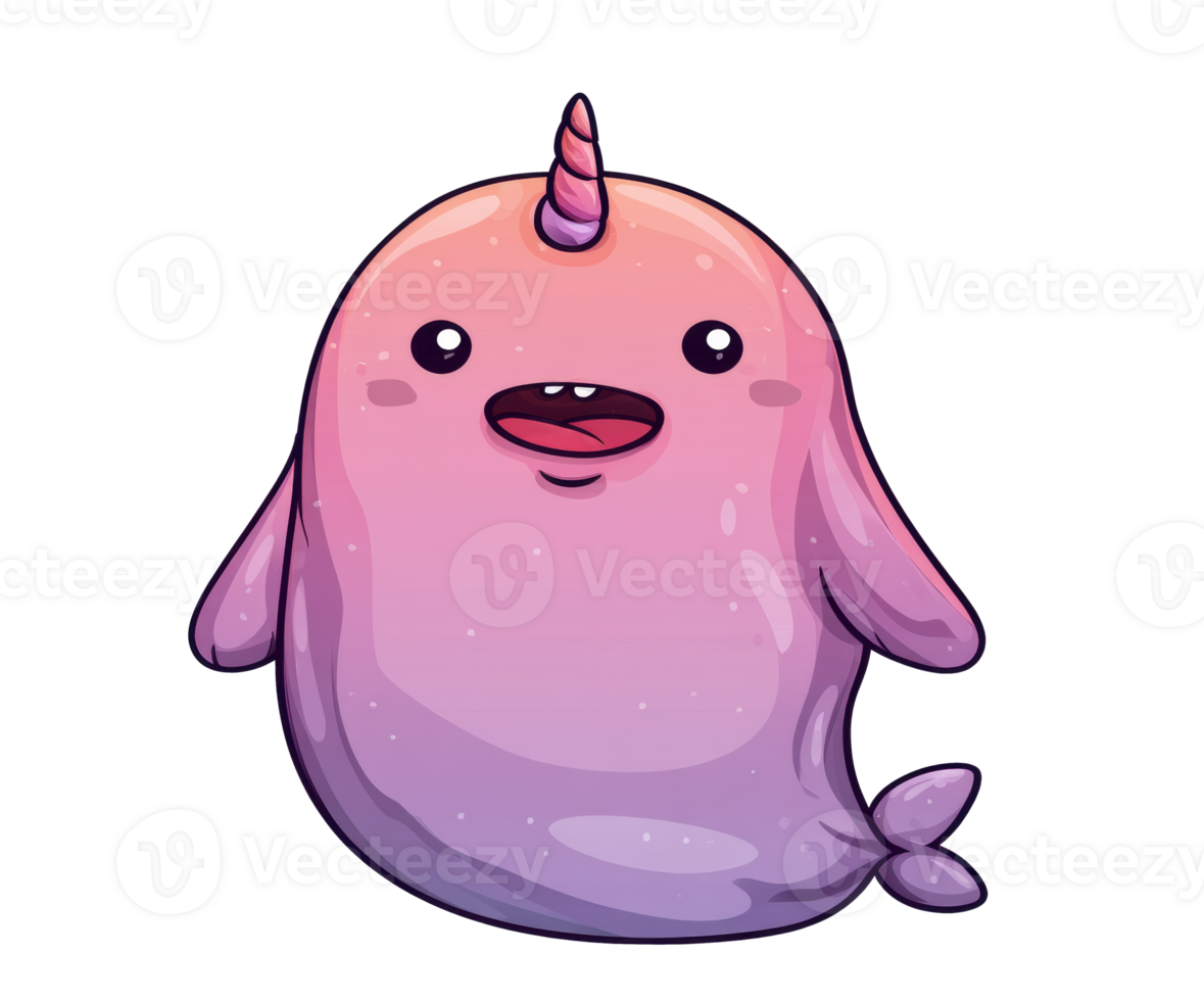 Cute cartoon narwhal with a smiling face for cheerful designs png