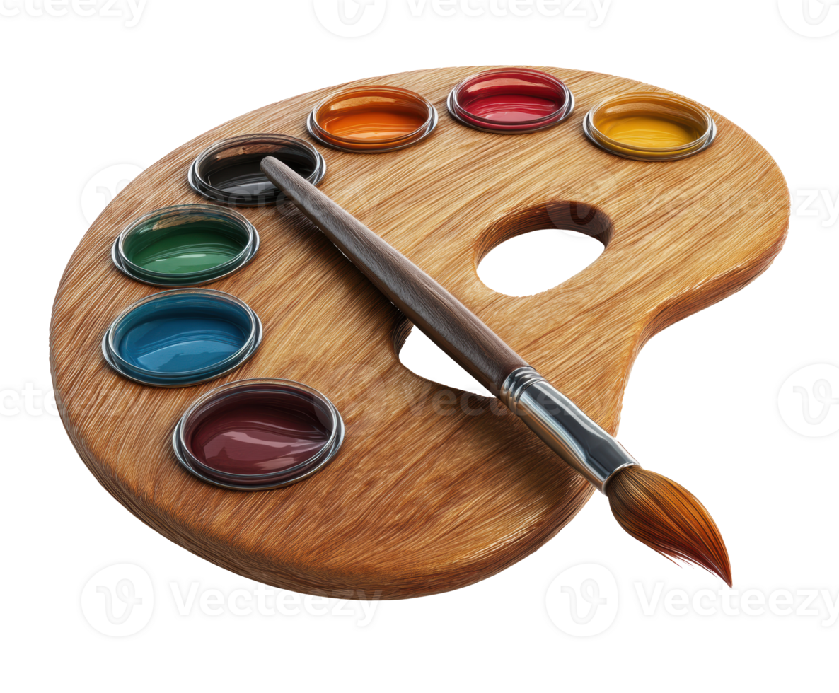 Artisan tools for painting with a wooden palette and brush png