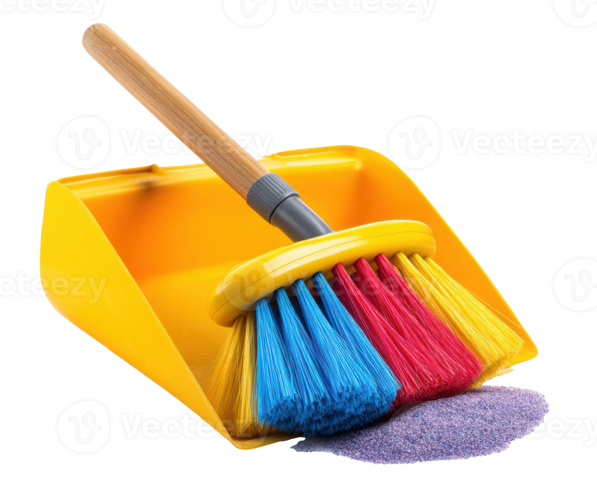 Colorful dustpan and broom set for effective cleaning tasks png