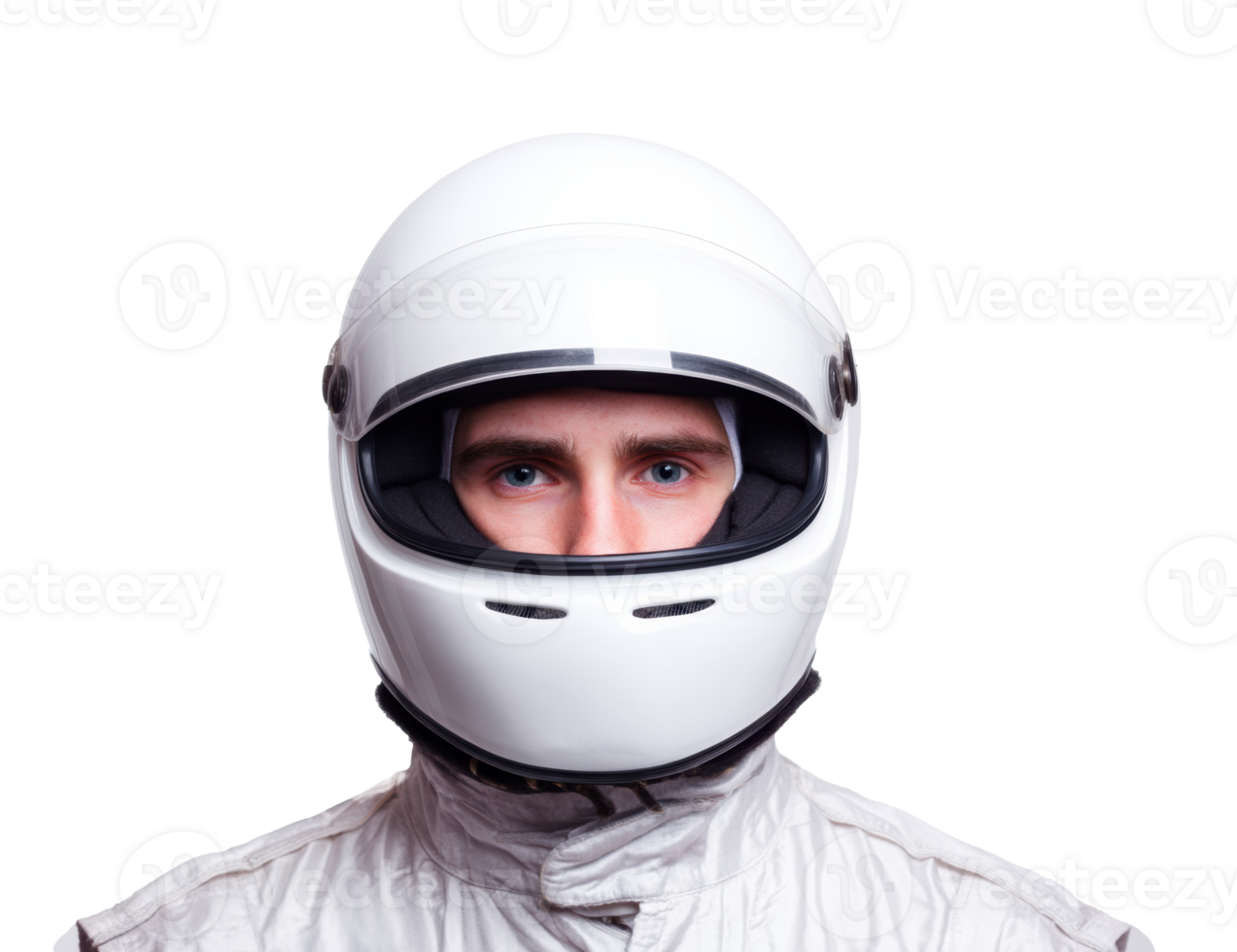 Racing driver in helmet ready for competition at the track png