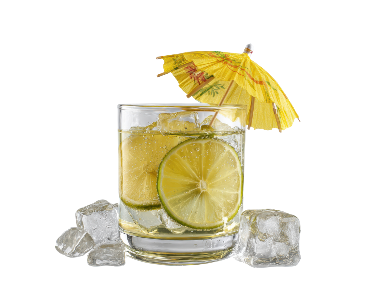 Refreshing summer drink with lemon and an umbrella for relaxation png