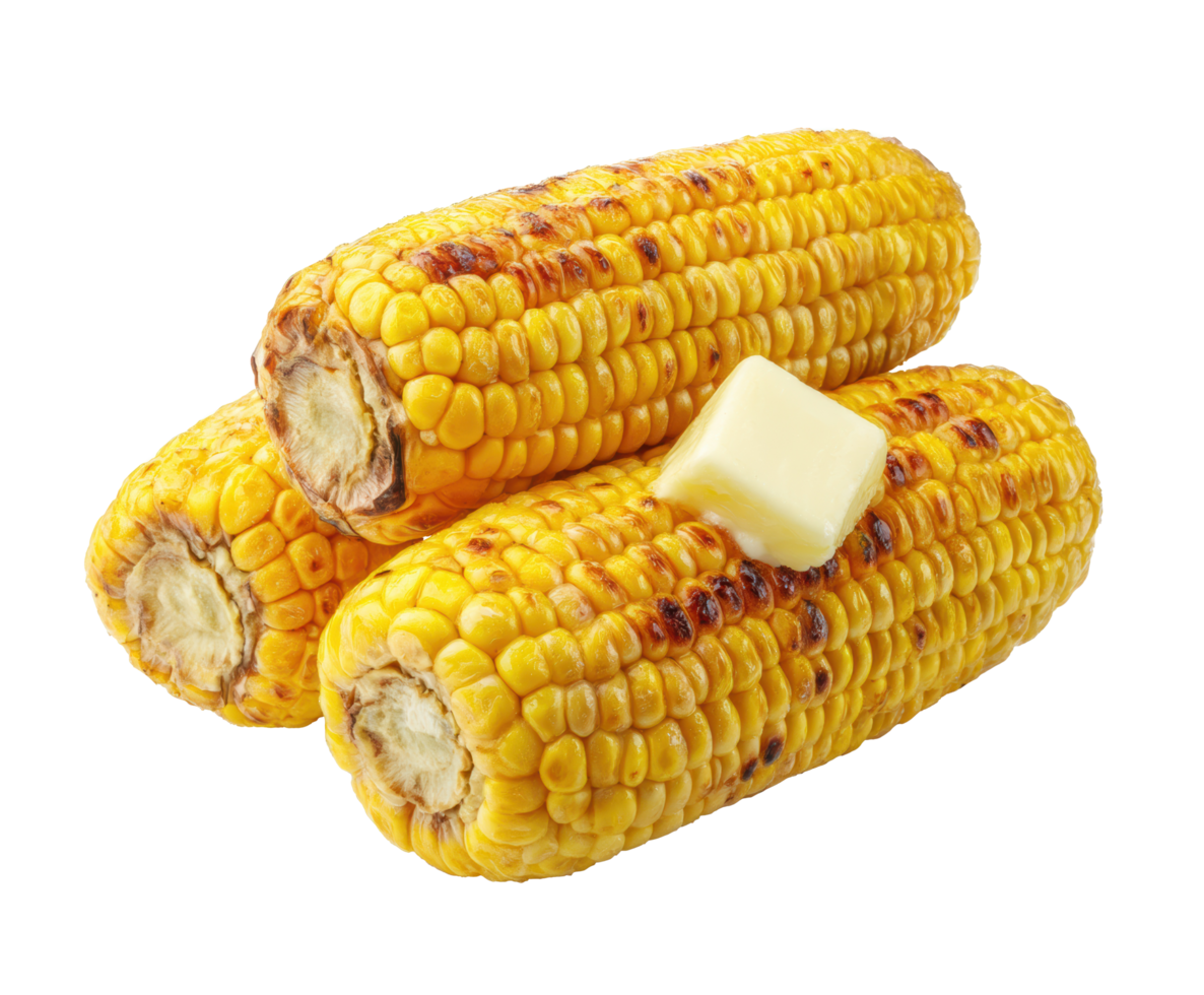 Grilled corn on the cob with butter for summer barbecue enjoyment png