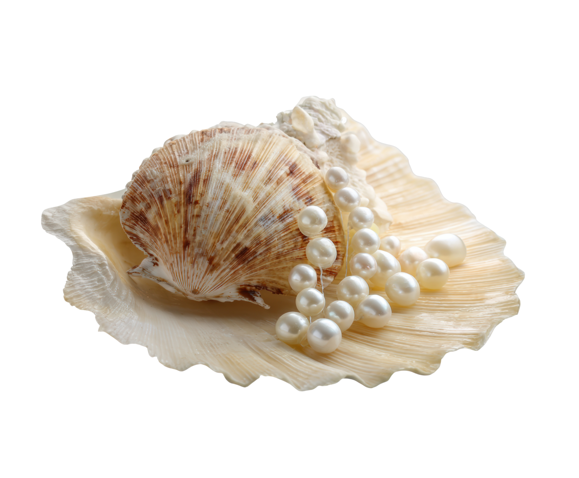 Beautiful seashell with natural pearls on a smooth curved surface png