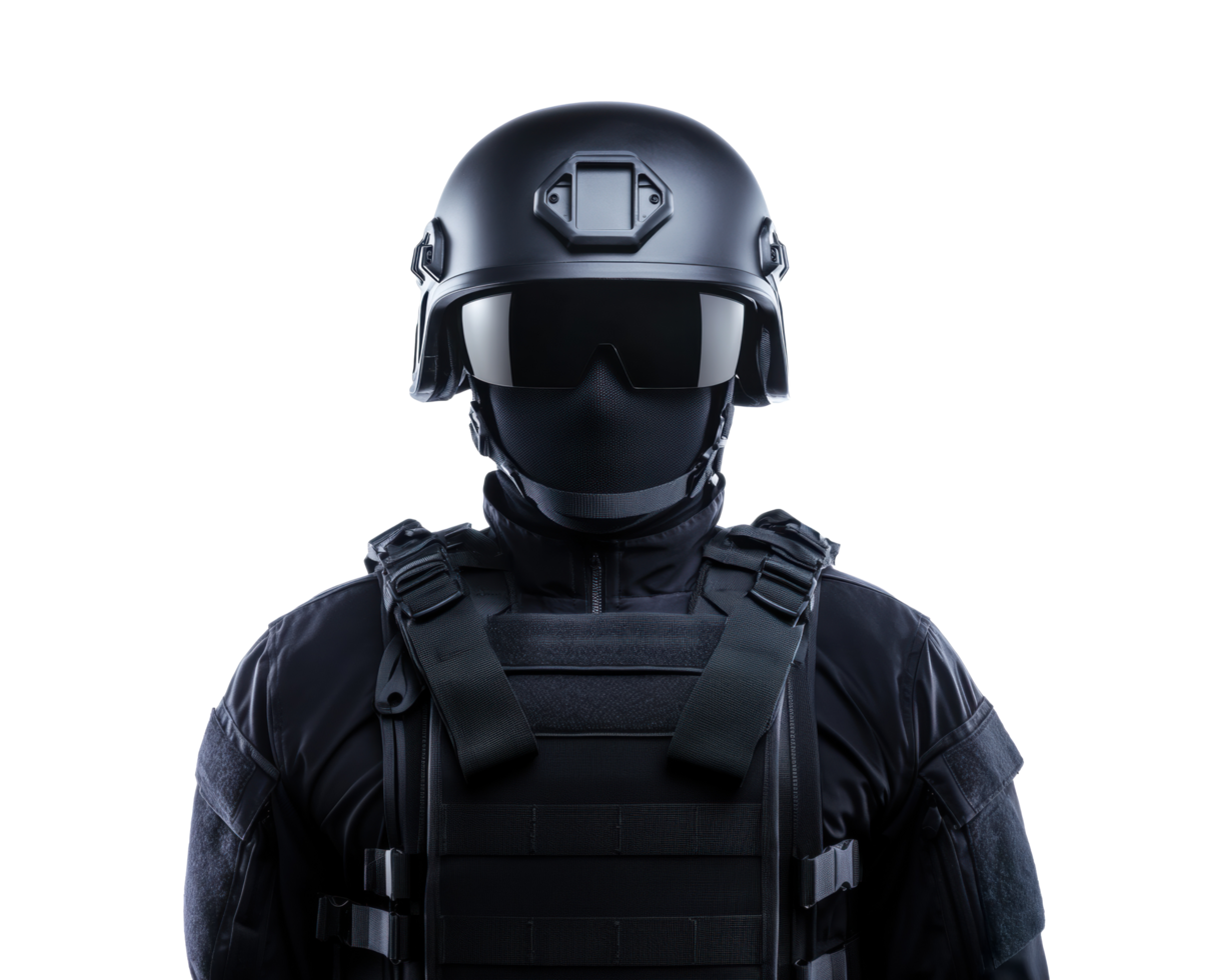 Tactical operator in advanced gear for security and defense operations png