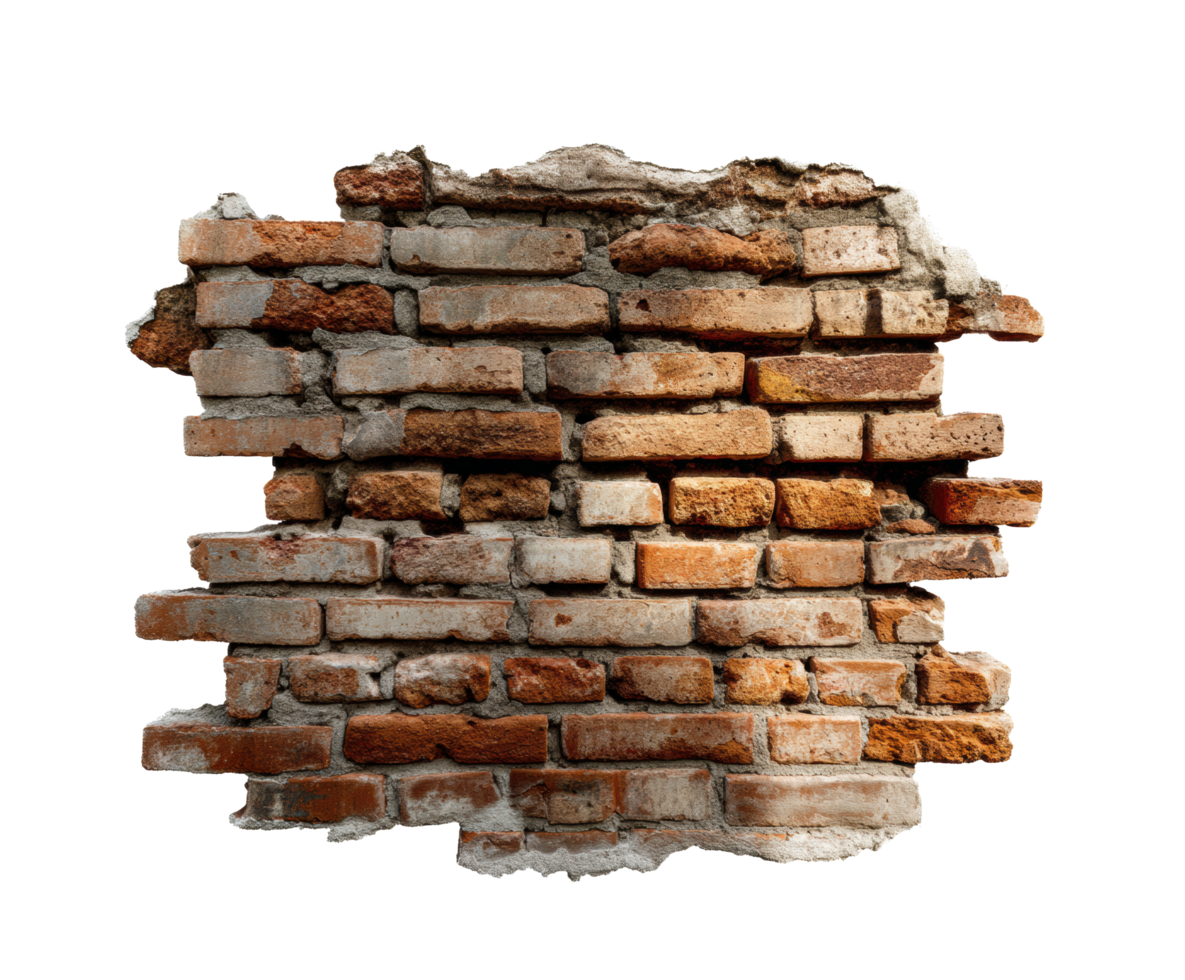 Textured brick wall with weathered look and peeling mortar detail png