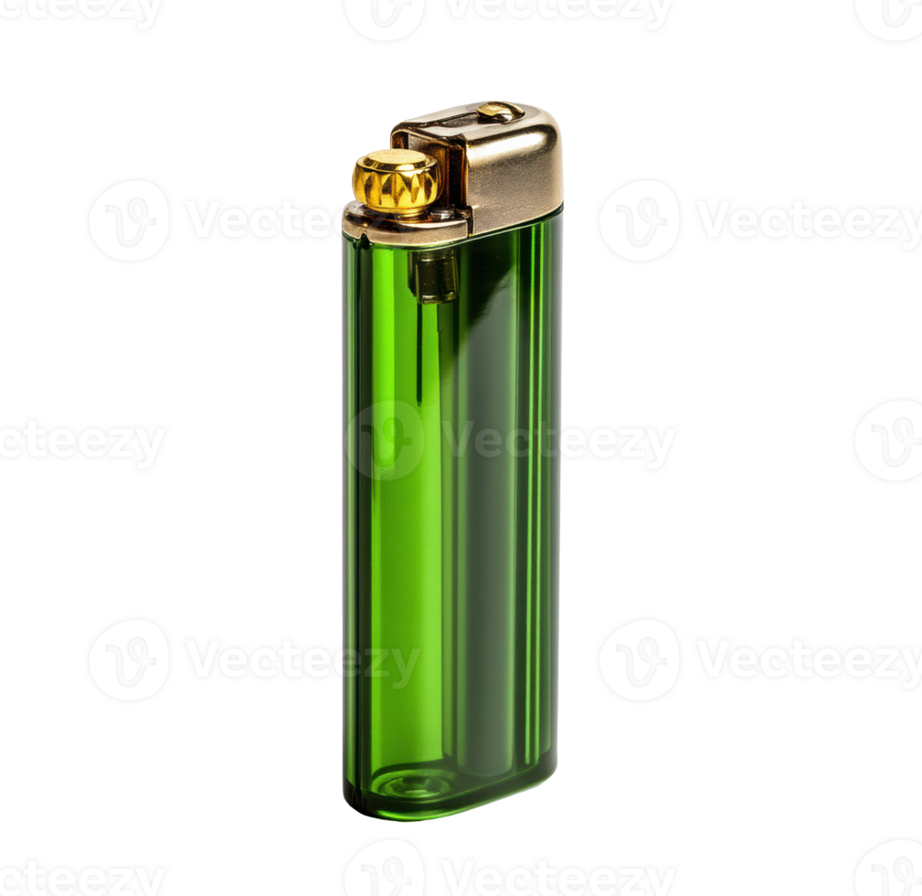 Bright green lighter with metallic top for smoking needs png