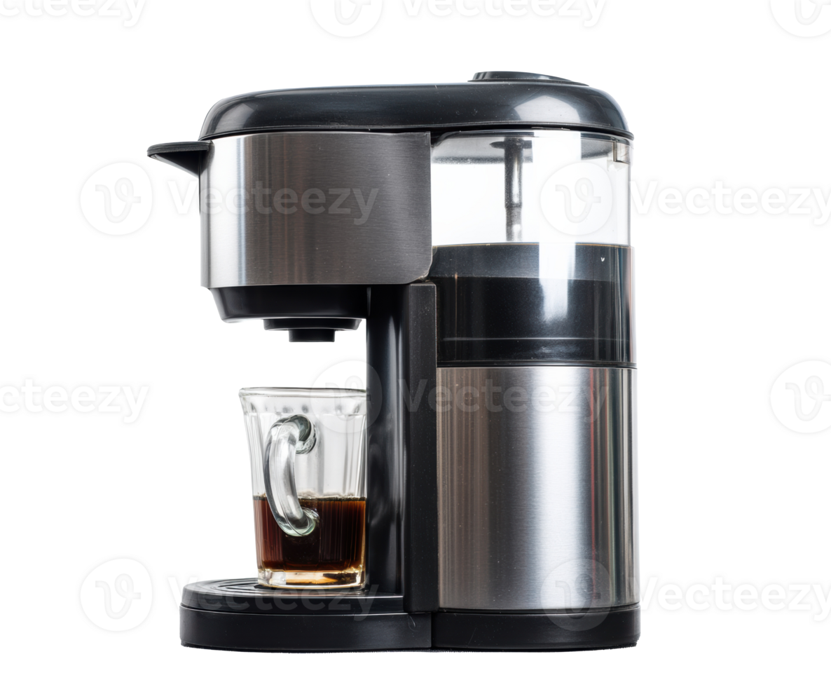 Modern coffee maker brewing fresh espresso in a stylish kitchen png