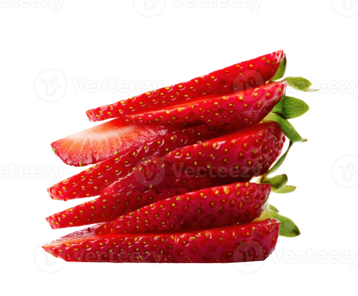Freshly sliced strawberries arranged in a stack for culinary delight png