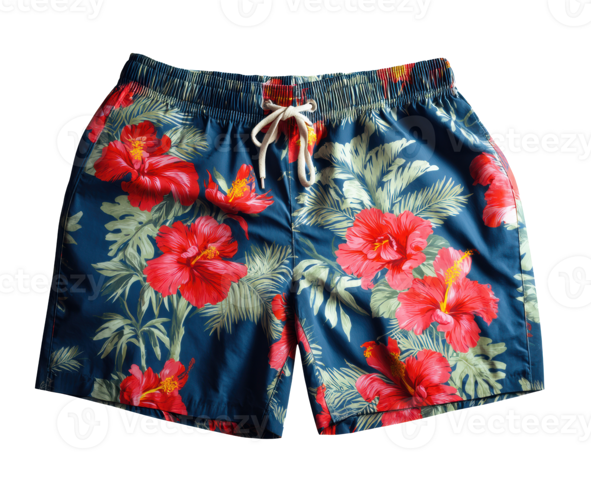 Bright floral swim trunks ideal for summer beach outings png
