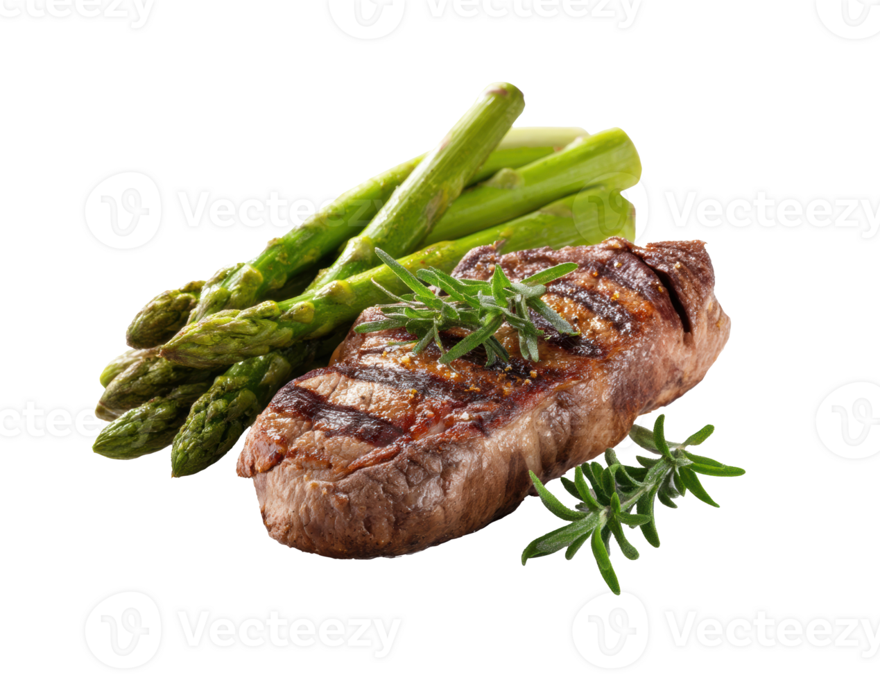 Grilled steak with asparagus and herbs for a gourmet meal png