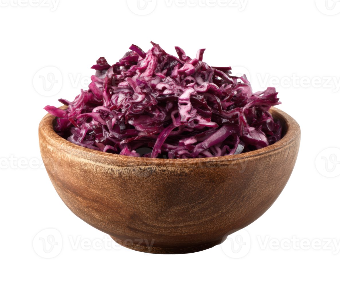 Fresh purple cabbage salad in a wooden bowl for healthy eating png