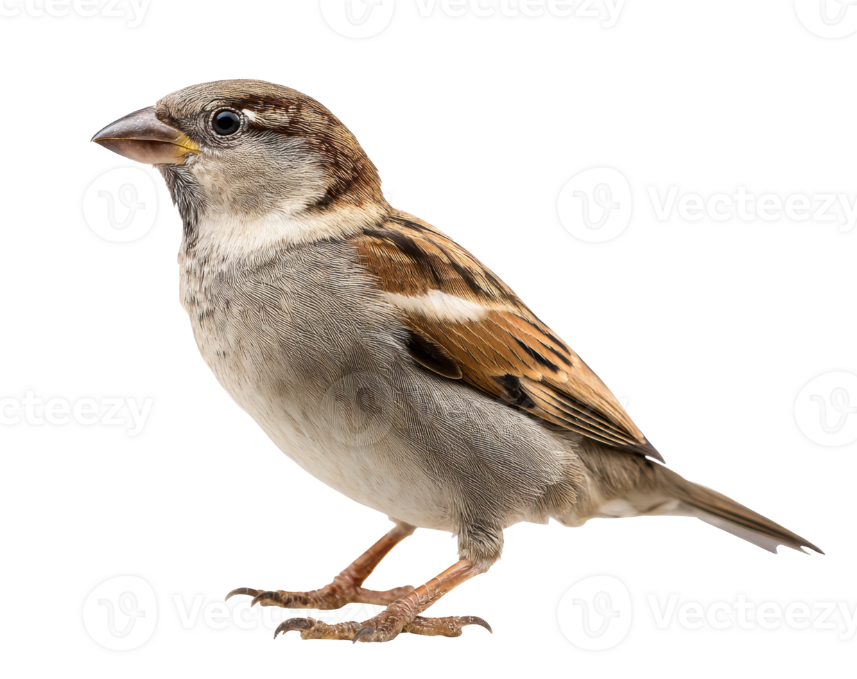 Sparrow perched elegantly on a surface with detailed feathers png