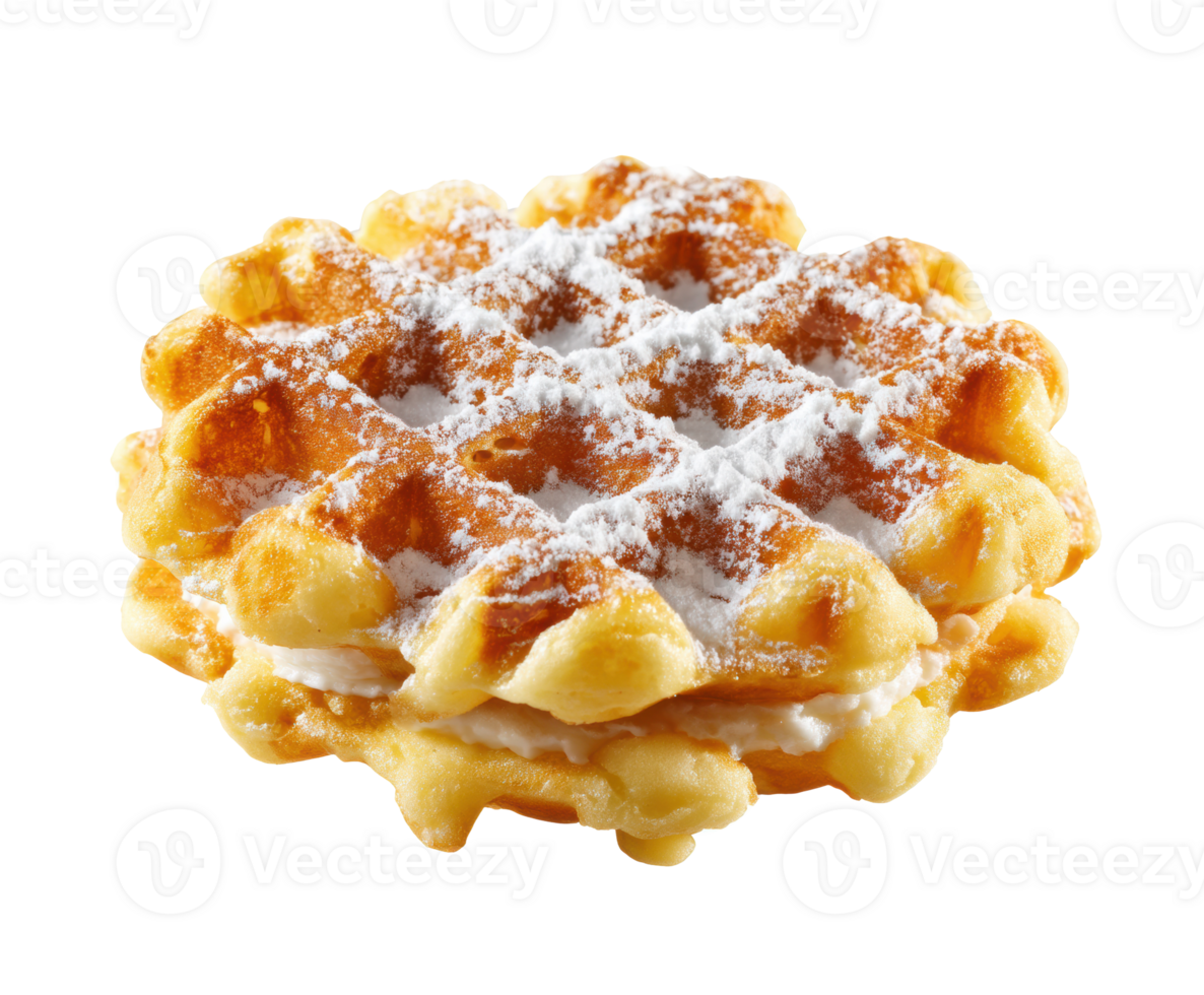 Golden waffles with powdered sugar for breakfast or dessert png