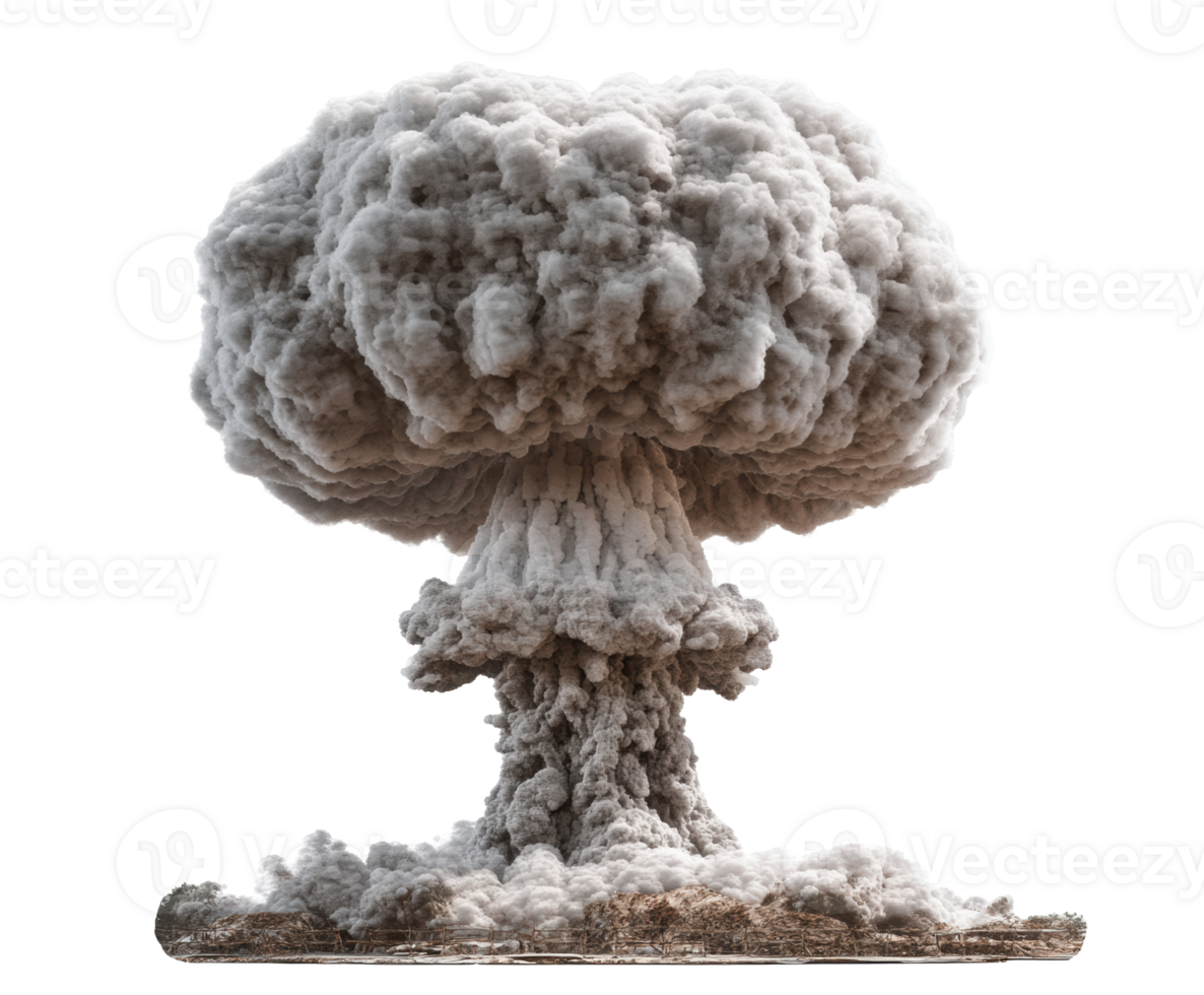 Dramatic explosion cloud rising over ground landscape during conflict png