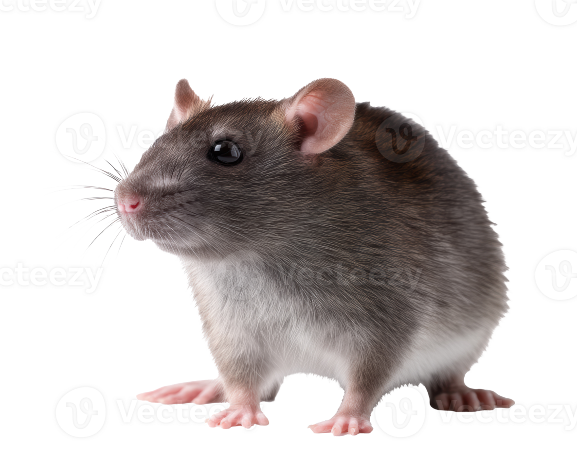Gray and white domestic mouse in profile on a neutral background png