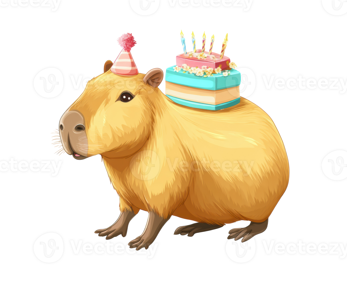 Birthday celebration with a capybara and cake png