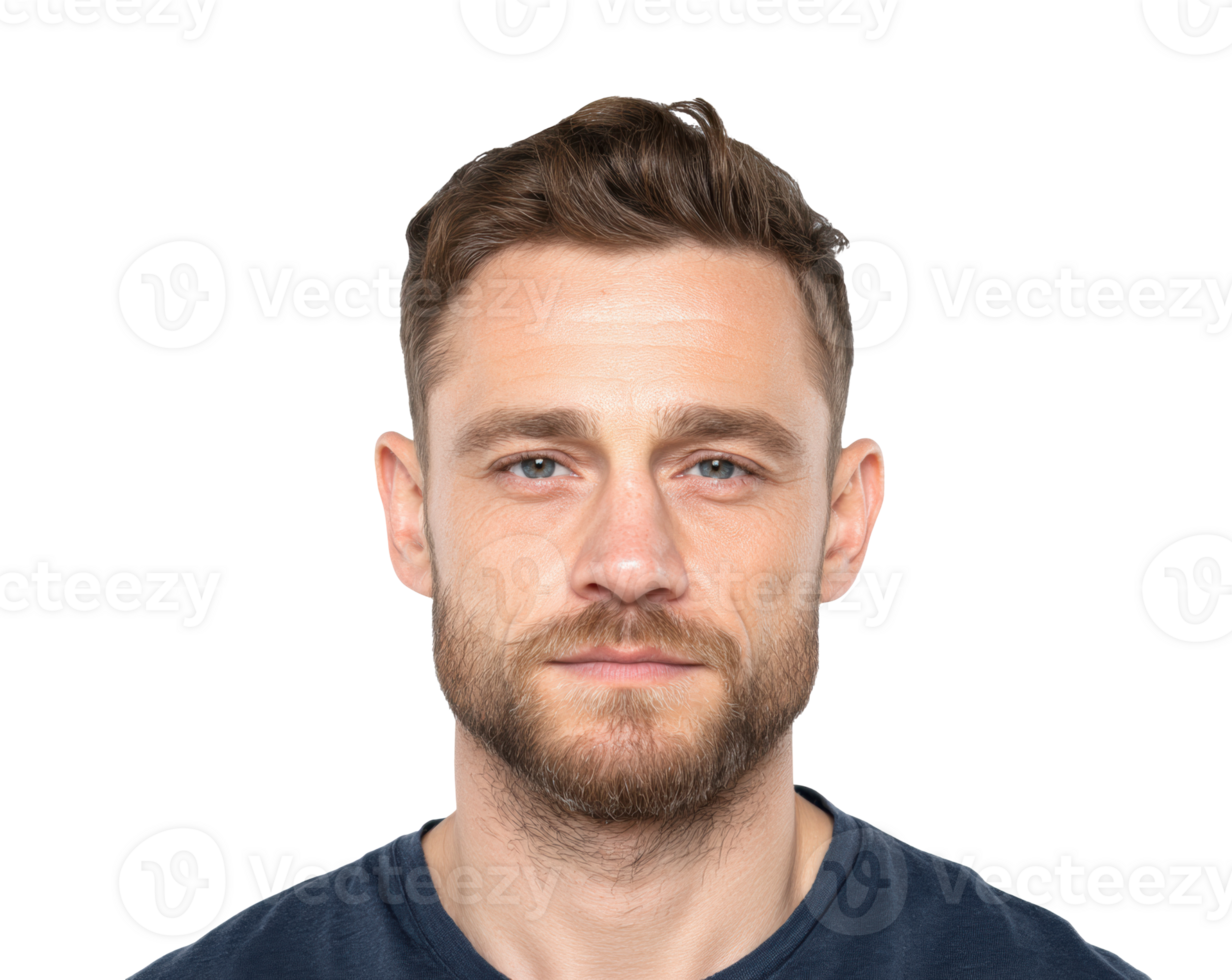Confident young man with stylish haircut and facial hair png