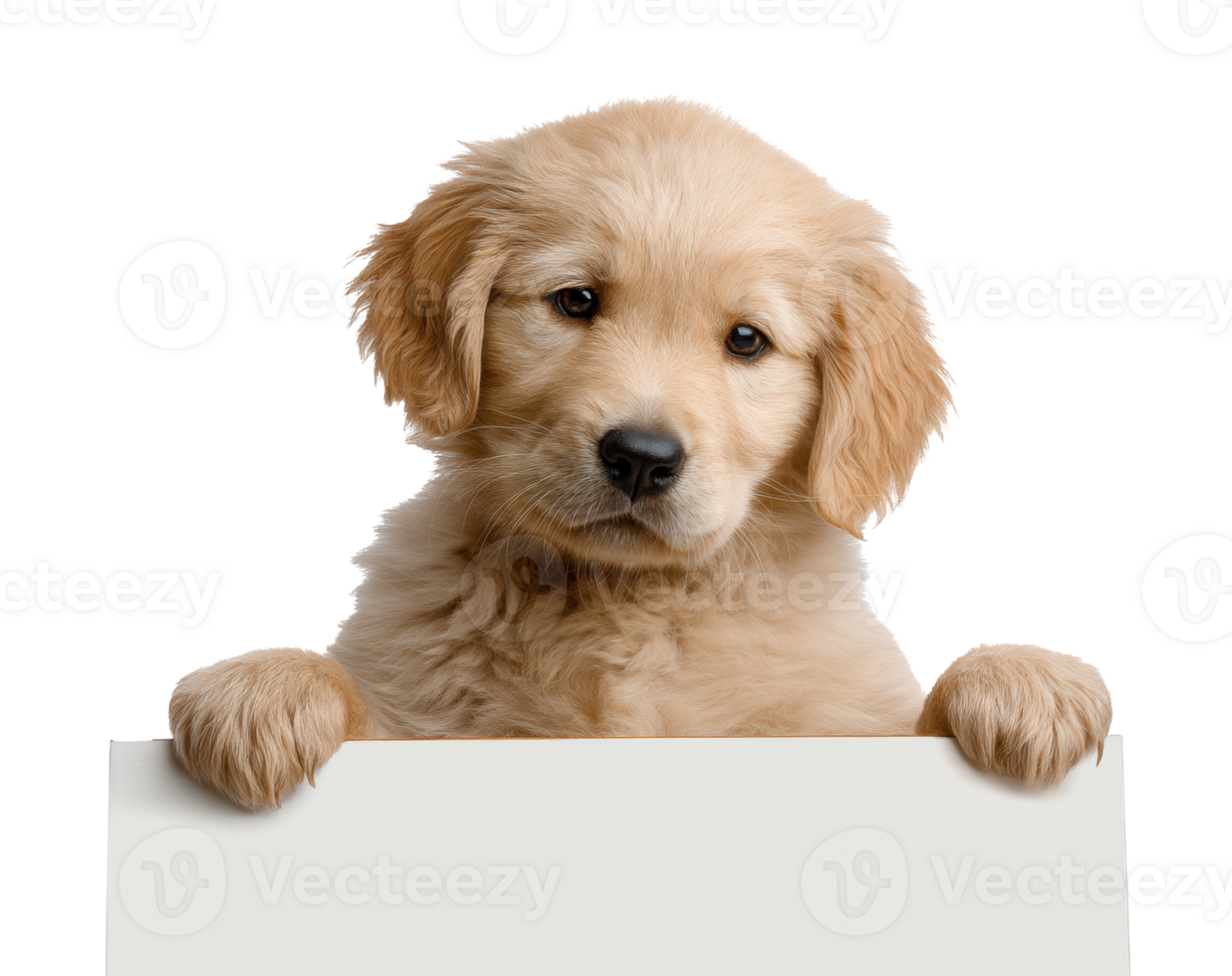 Golden retriever puppy with adorable expression holding a sign png