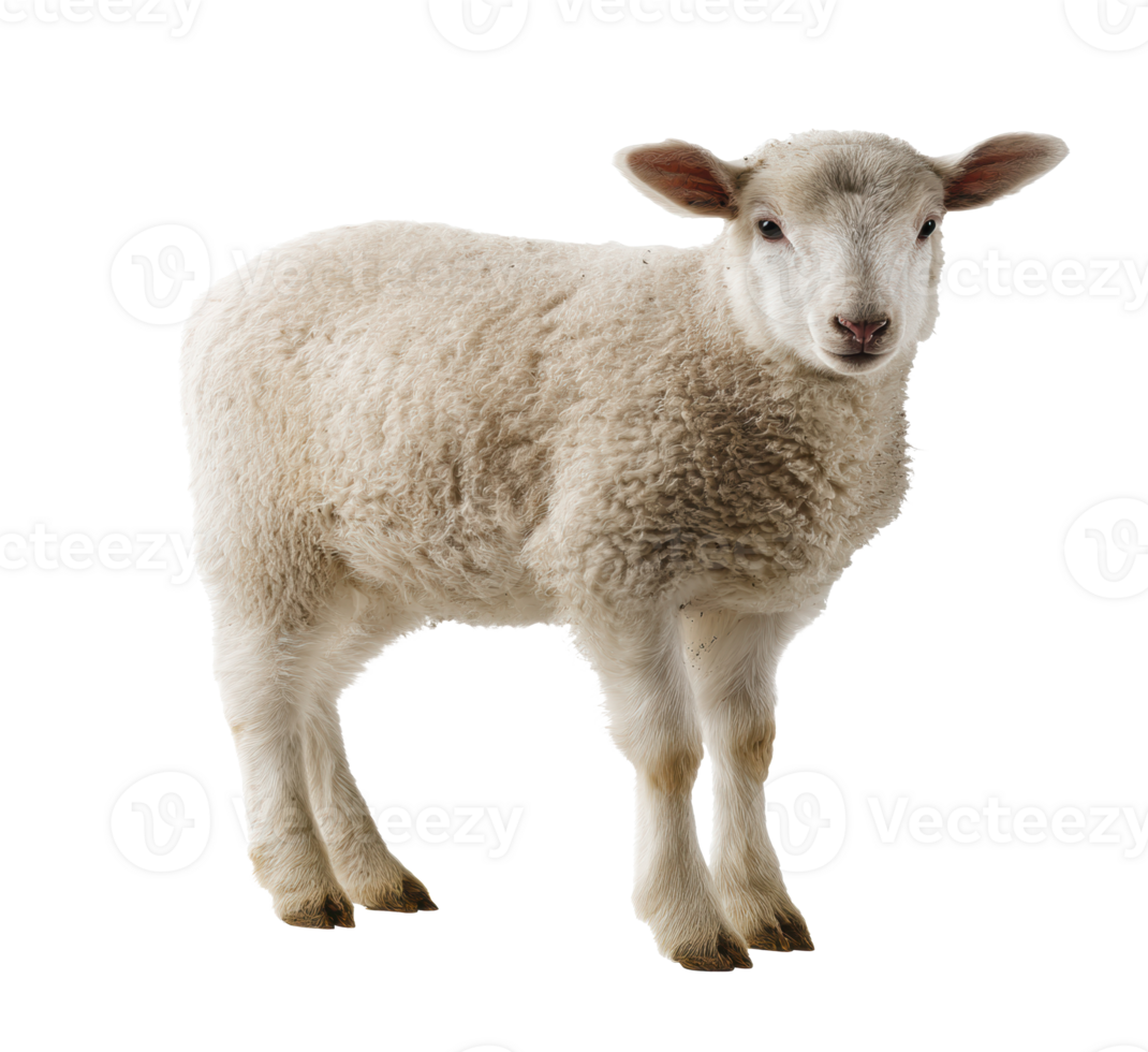 Cute lamb standing on a green pasture in spring season png