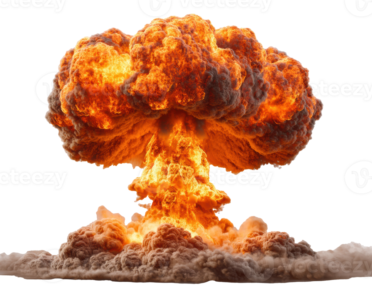 Nuclear explosion with fiery mushroom cloud rising against sky png