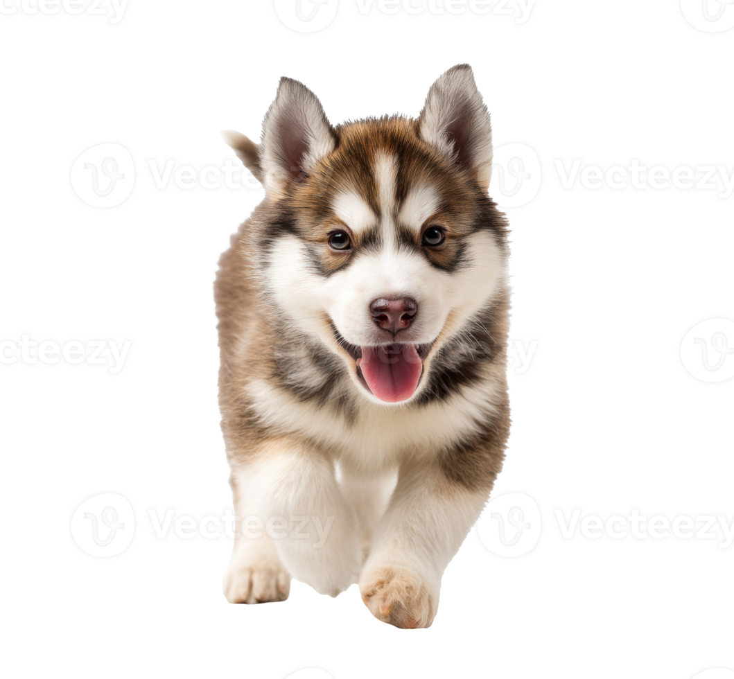Cute husky puppy running happily in bright indoor space png