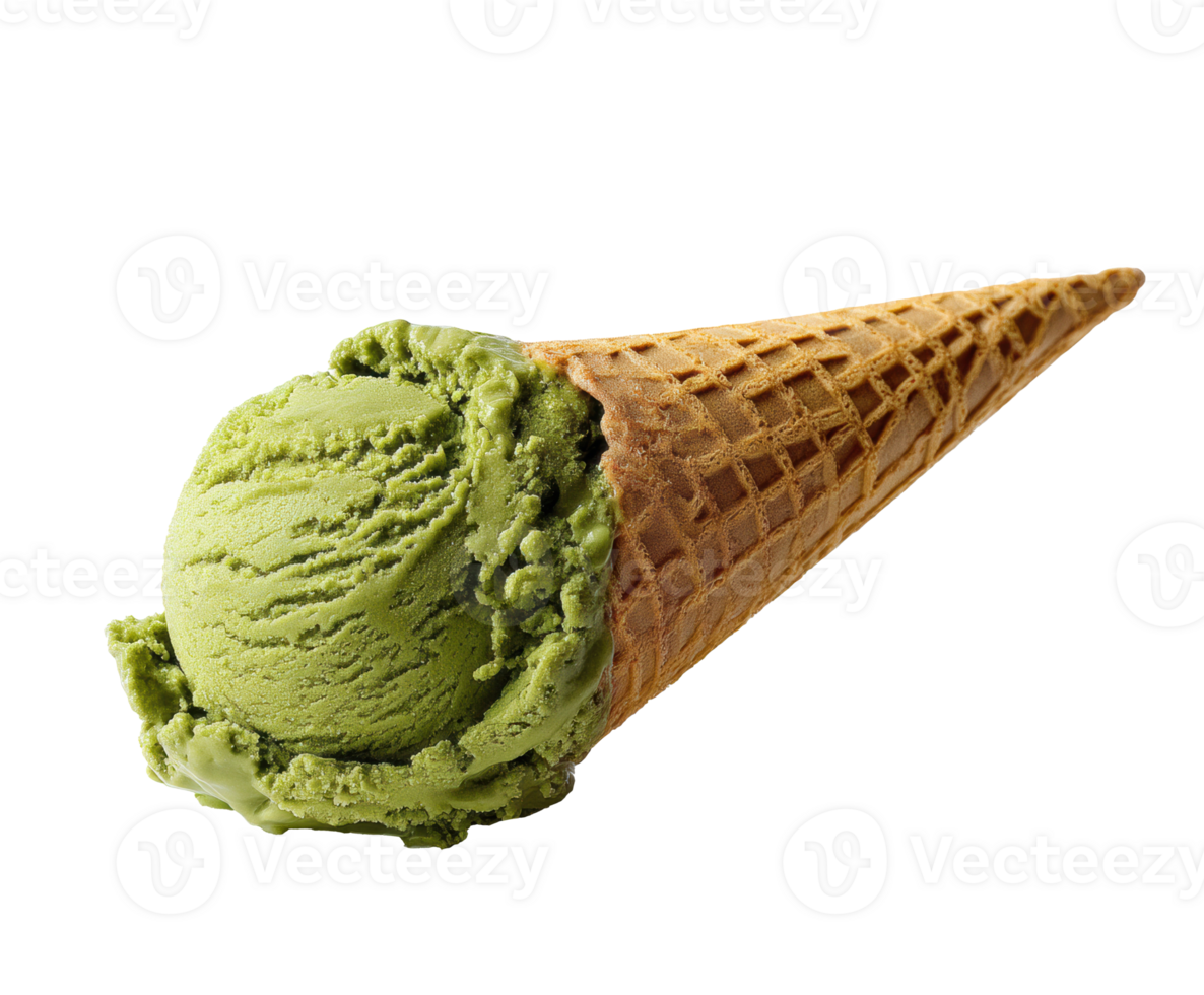 Refreshing green tea ice cream in a cone for summer delight png