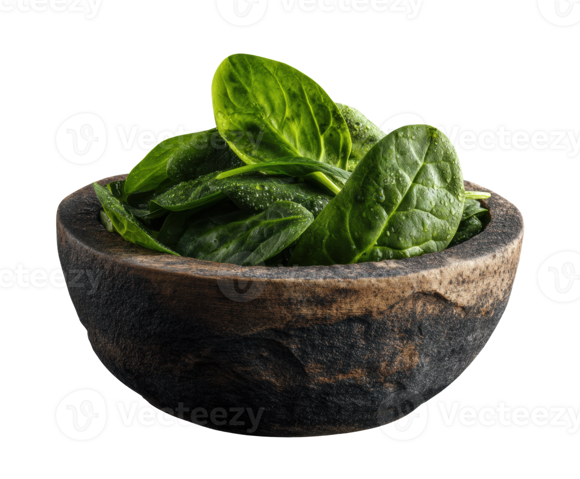 Fresh spinach leaves in rustic bowl for healthy eating purpose png
