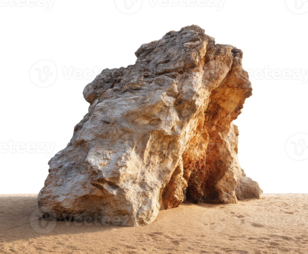 Unique rock formation in sandy desert landscape for natural design png
