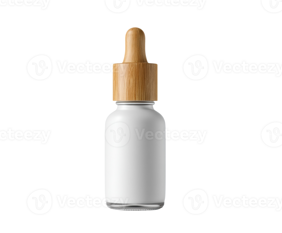 Minimalist skincare serum bottle with wooden dropper png