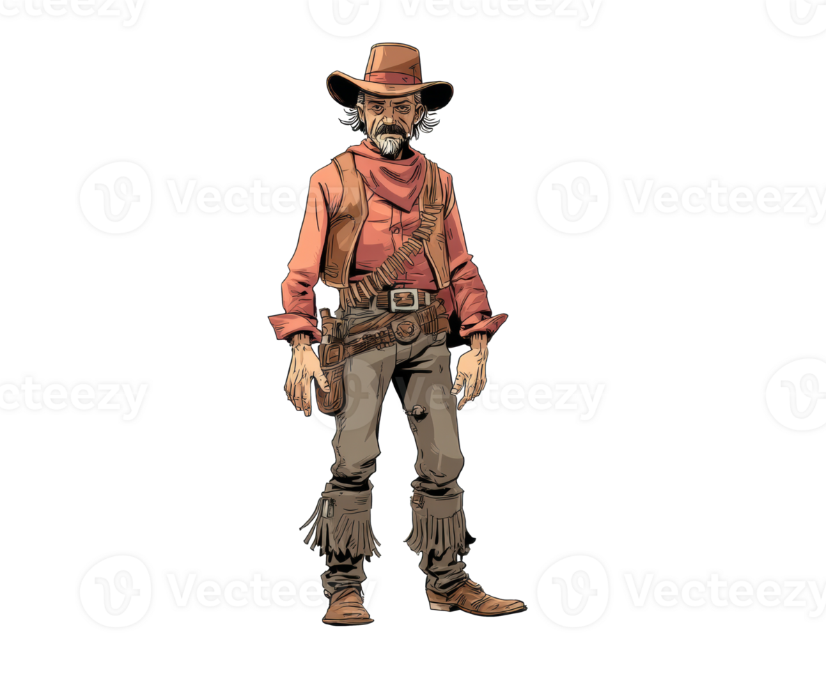 Cowboy character in rugged attire with a confident stance png