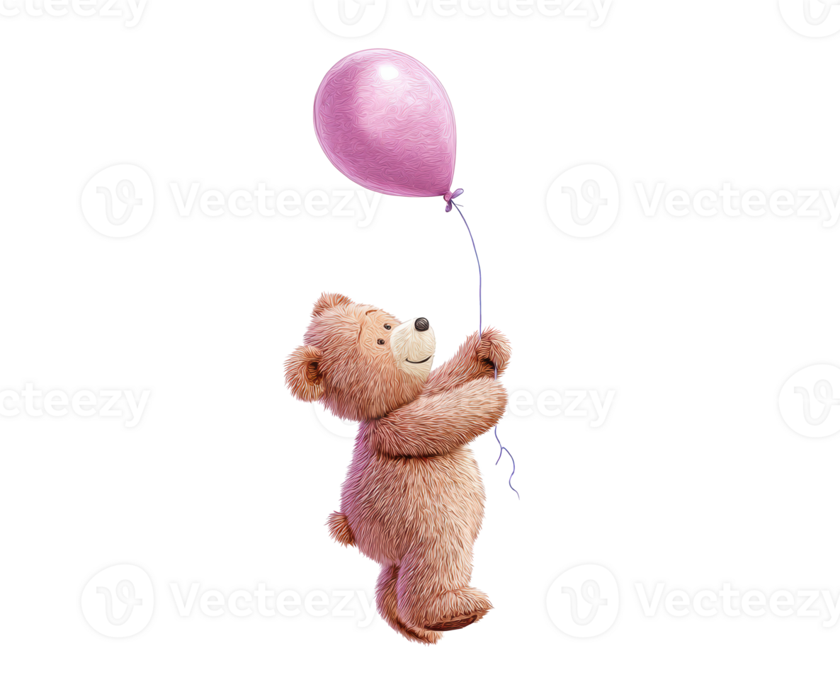 Cute bear holding a pink balloon for celebration png