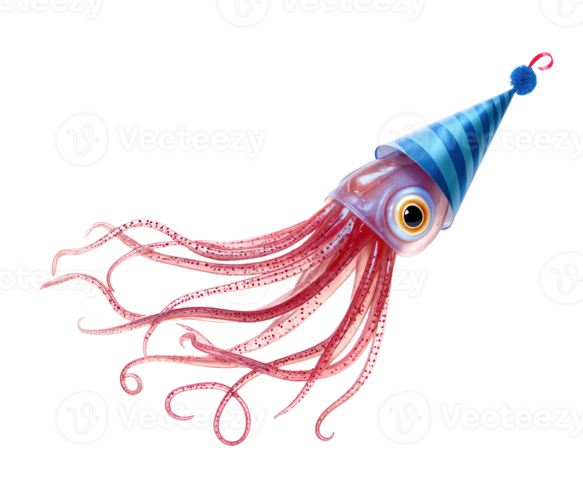 Celebrate with a playful party squid wearing a festive hat png