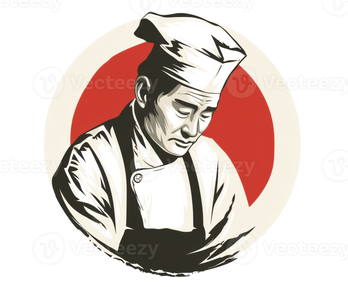 Skilled chef creating culinary art in traditional style png