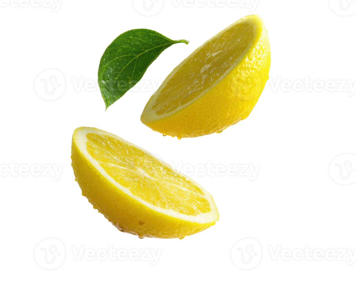 Fresh lemon slices with green leaf for culinary use png