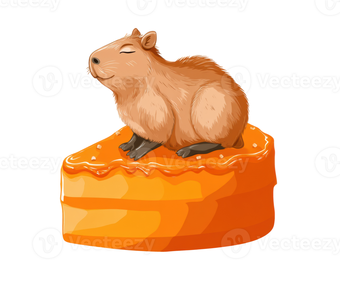 Capybara sitting on orange cake for dessert lovers png