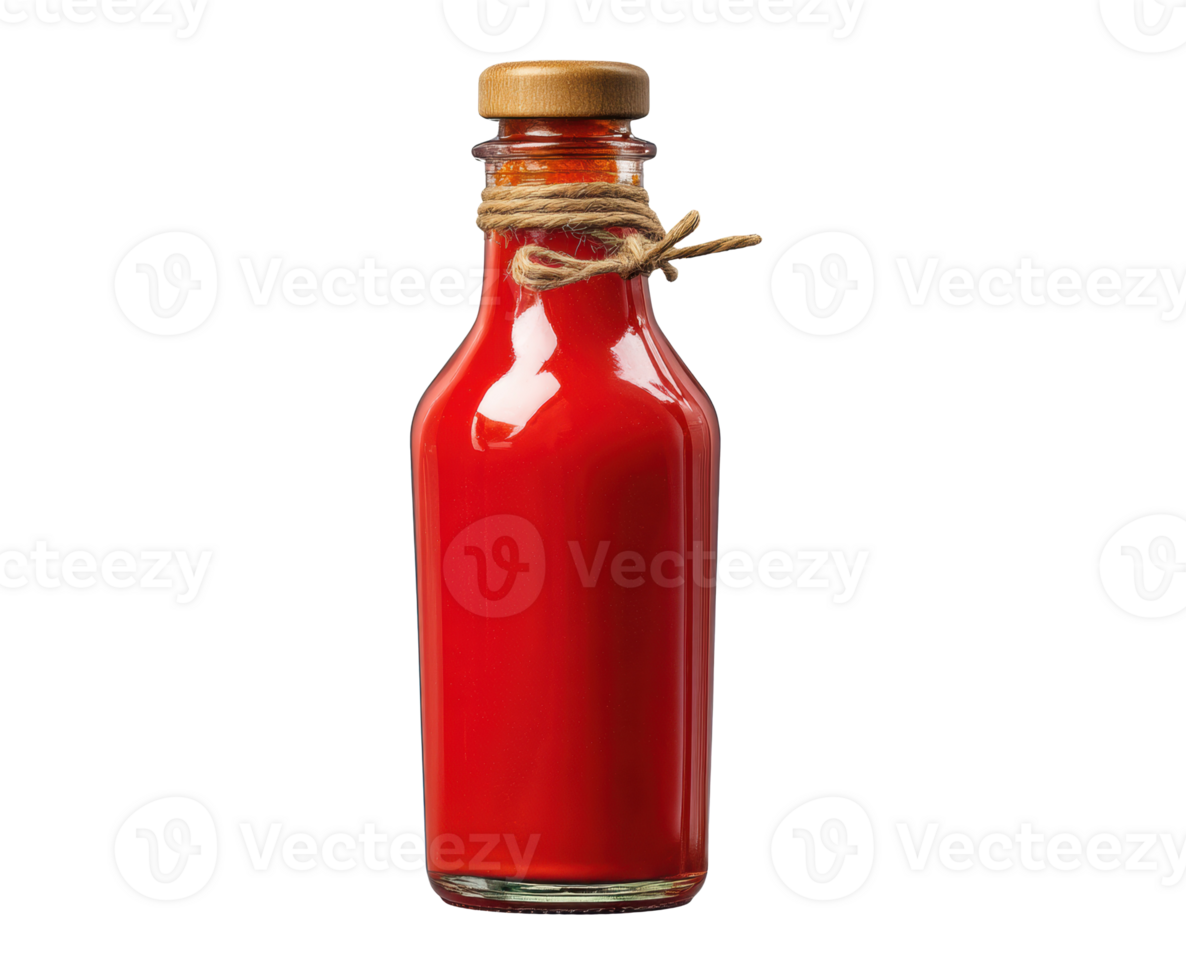 Vibrant red sauce in a glass bottle for culinary delights png