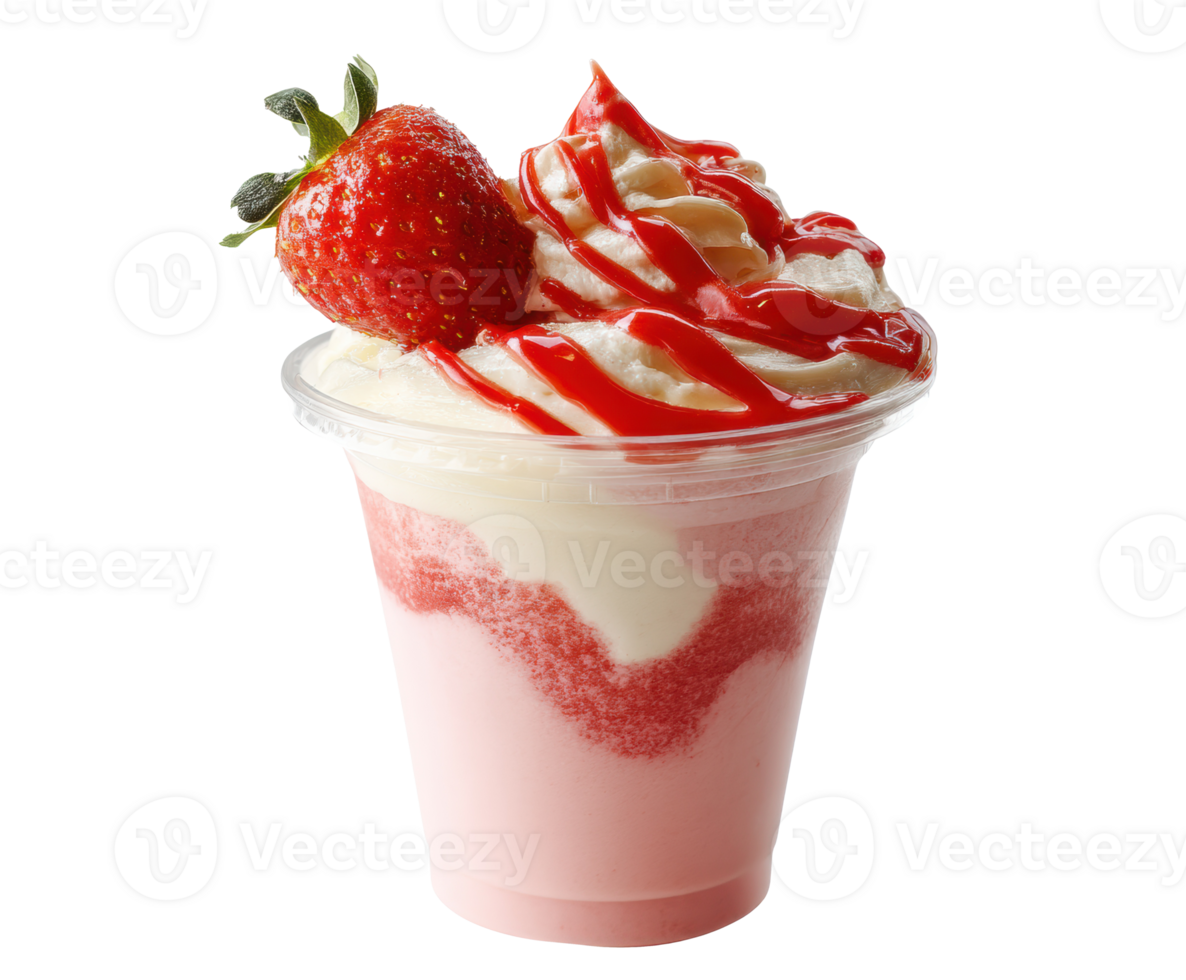 Delicious strawberry dessert with whipped cream and syrup png