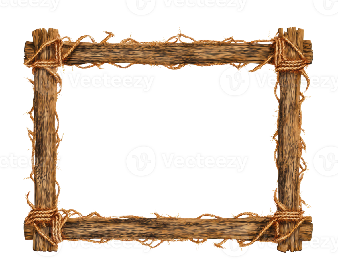 Rustic wooden frame with rope details for decorative purposes png