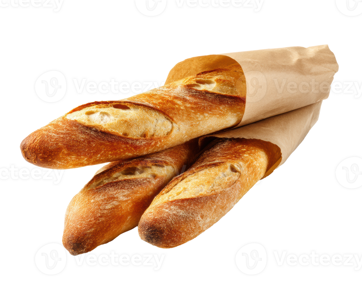 Fresh baguettes wrapped in paper for baking or serving png