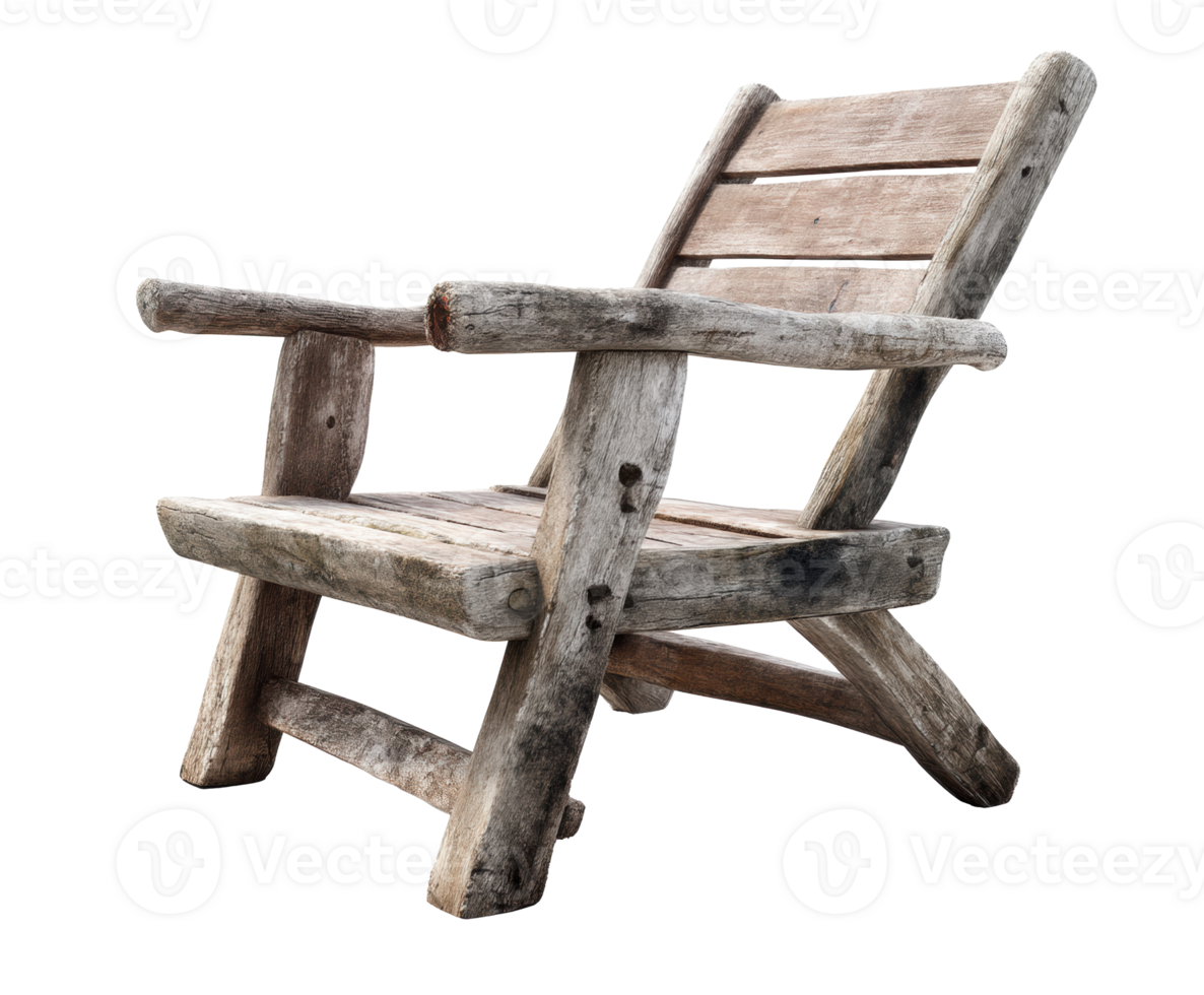 Rustic wooden chair for outdoor relaxation or decor purposes png