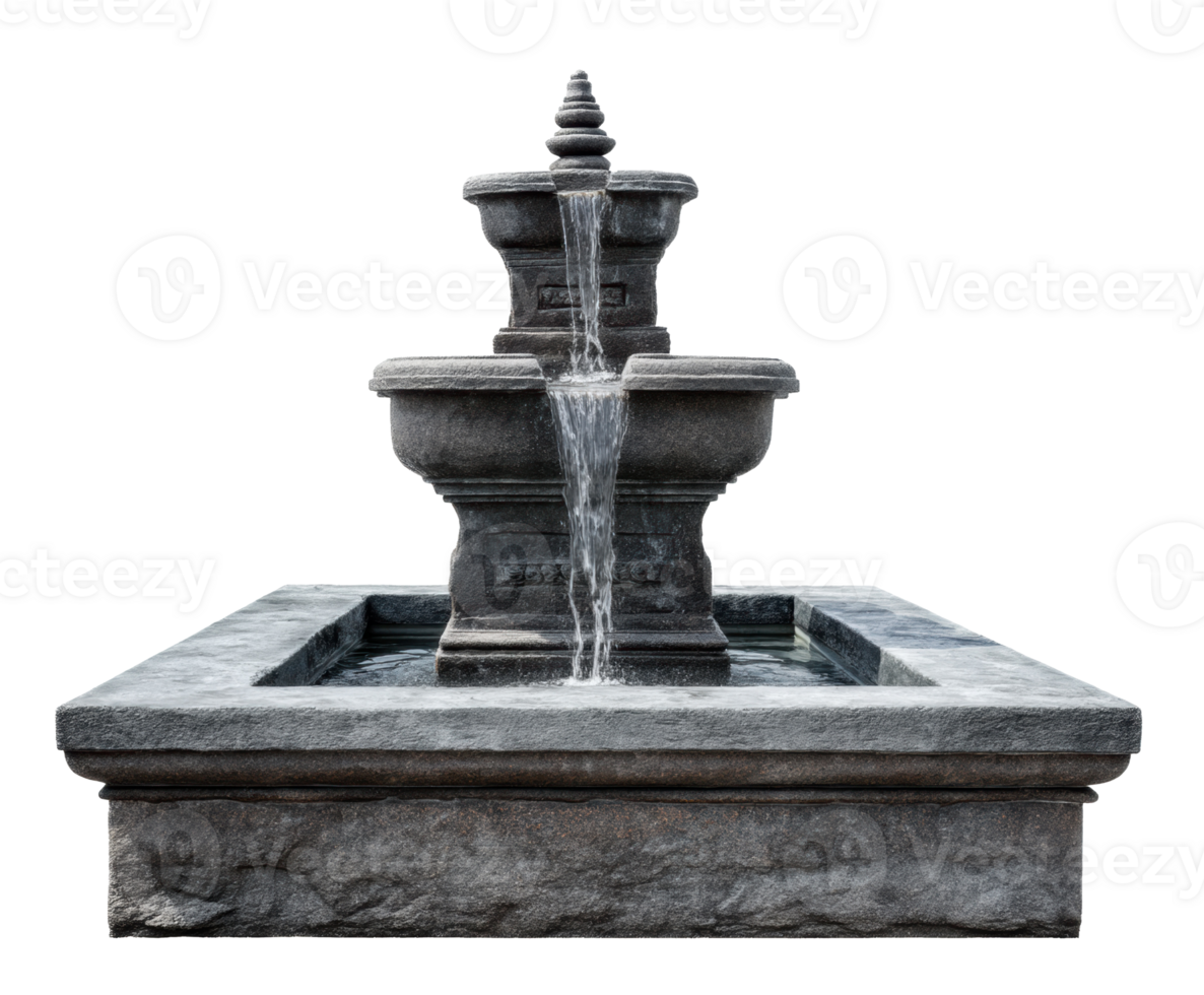Elegant stone fountain with flowing water in garden setting png
