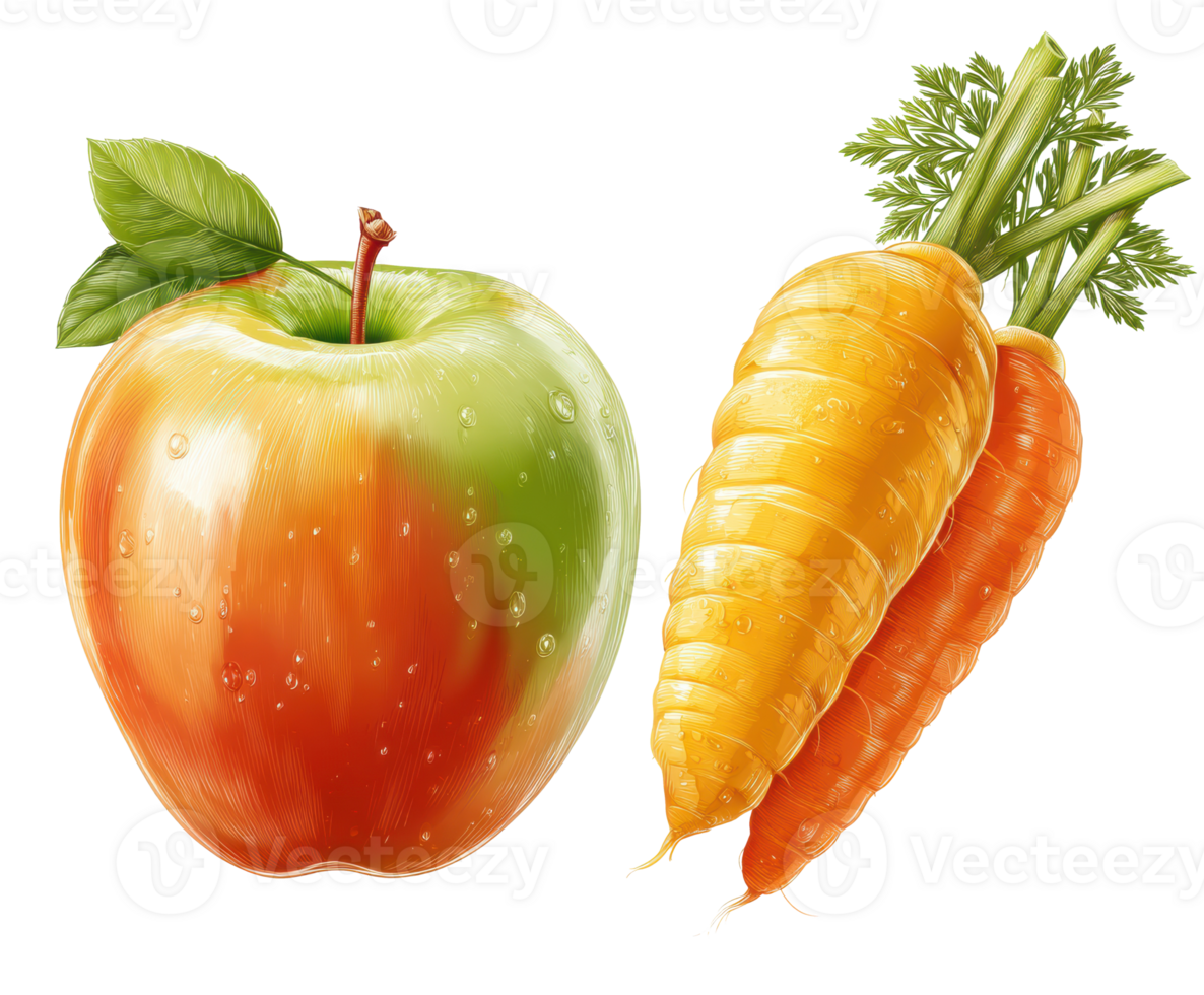 Fresh produce featuring apple and colorful carrots for health png
