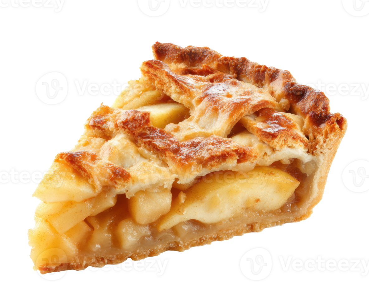Delicious apple pie slice with golden crust in kitchen png