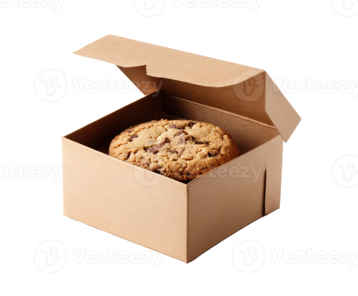 Delicious chocolate chip cookie in a takeout box png