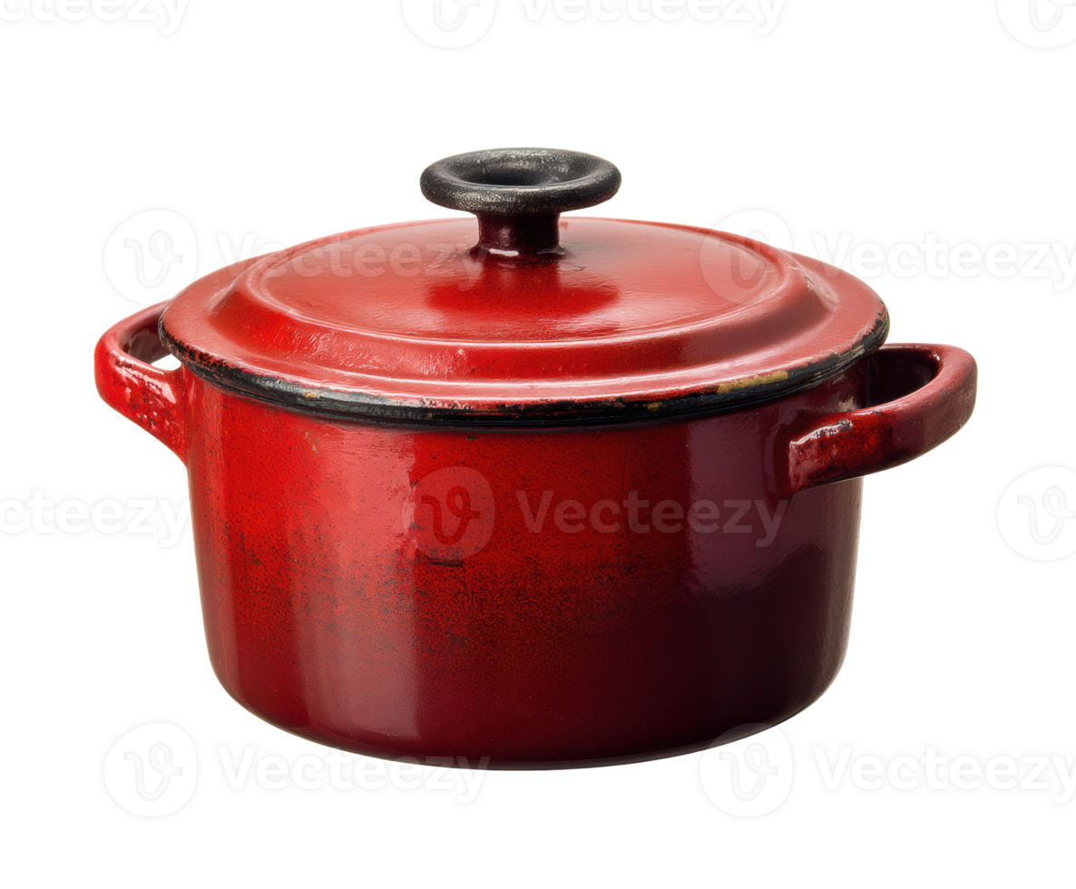 Classic red cast iron pot for cooking and serving meals png