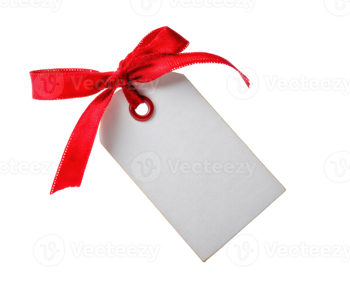 Blank gift tag with red ribbon for any occasion png