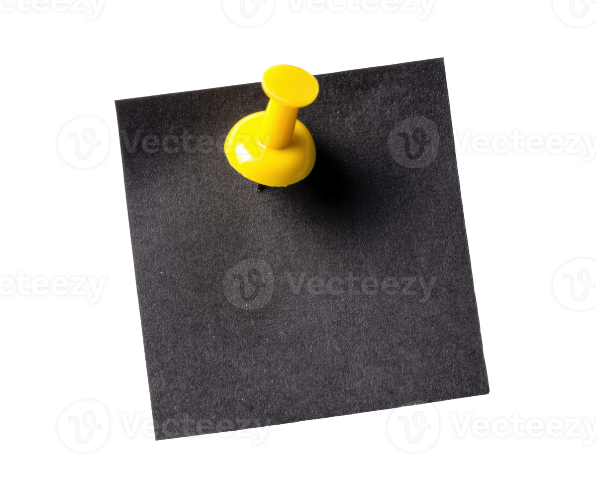 Bright yellow pin attached to a black note for organization png