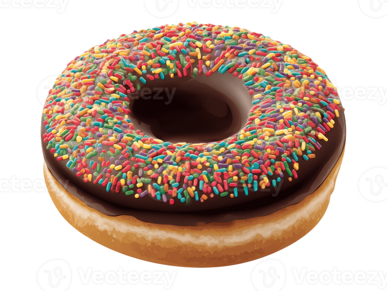 Chocolate donut with colorful sprinkles for dessert enjoyment png