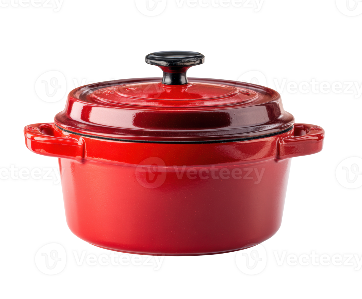 Red enamel pot for cooking and baking in modern kitchens png